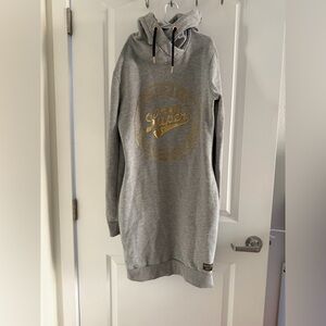 Superdry thick Gray Hoodie Dress with Gold Logo size small